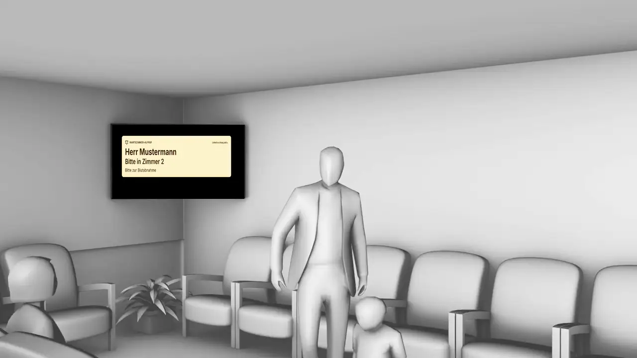 Wartezimmer-TV mit Patientenaufruf
